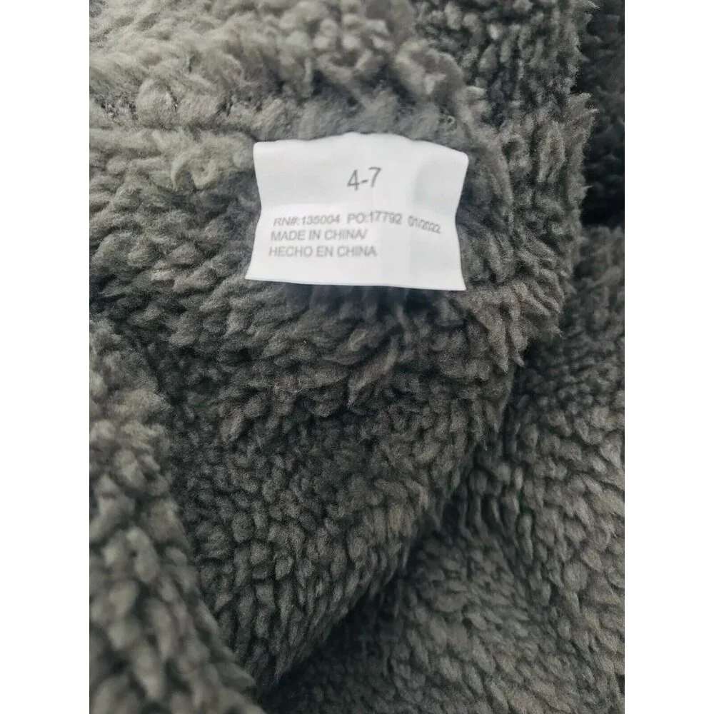 Cold Front Beanie Hat Boys Size 4-7 Dinosaur Faux Fur Gray Green‎ Ear Flap